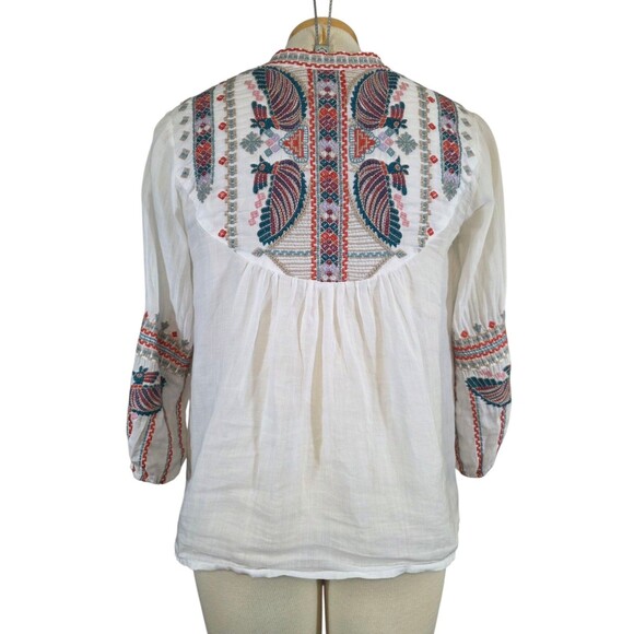 Johnny Was Workshop Top Womans Extra Small White Colorful Embroidered Boho - Picture 2 of 7